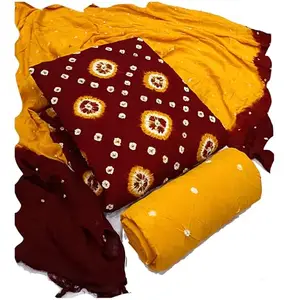 HMP Fashion Women's Rayon Bandhani Print Unstitched Dress Materials with Dupatta Set (RED)