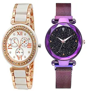 crispy Womens Analog Round Dial Rose Gold and Purple Combo Watch