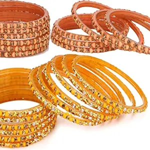 Colorful Glass Bangles/Kada Set Combo Ornamented with Colourful Chips & Beads_Bridal936 (AkBang2-AACA1.a_bang)