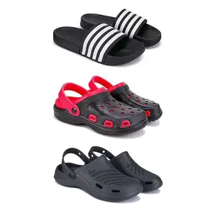 WINGSCRAFT Lightweight Classic Slider || Sandals with Clogs for Men-Combo(3)-3024-3017-3146-8 Black-8434
