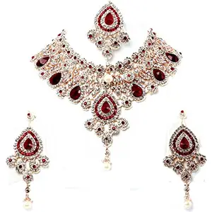 Lucky Jewellery Designer Gold Plated Stone Choker Necklace Set For Women & Girls (1029-L1SS-838-R)