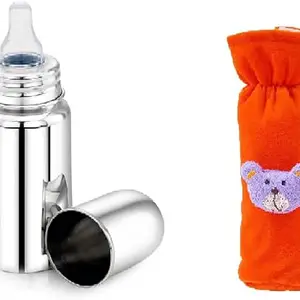 PRUEDDLE KIDS Baby Feeding Bottle with Cover - Stainless Steel (Orange Cover)