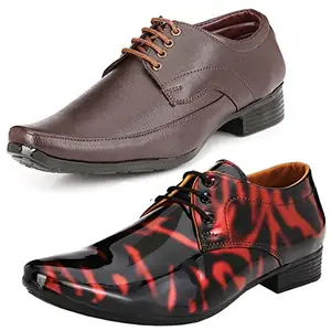 Vitoria Unique Trendy Formal Shoes/Party Shoes/ 2 Shoes Combo with Free Belt for Men and Boys (BAZAAR7775_VTR01-Blk-Red005-Bdr-Brwn-1-Blk) Multicolor