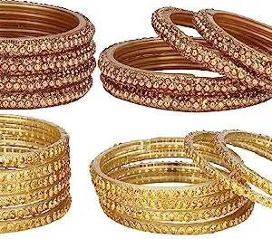 1st Time Combo Of Party & Wedding Colorful Bangle/Kada Set, Glass, Gold, Pack Of 20 -GZ1