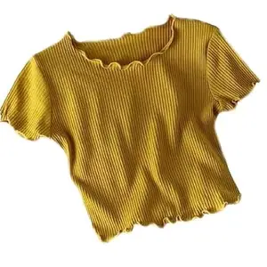 O P Fashion -Ribbed Half T-Shirt 100% Ribbed Cotton T-Shirt - Crop Top, Round Neck, Half Sleeves mastard Colour