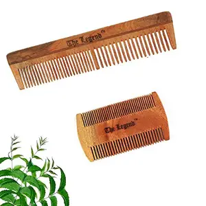 The Legend Organic Neem Wood Comb for Hair and Beard, Combo, Pack of 2