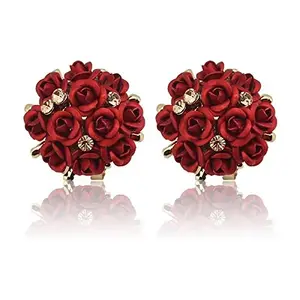 Shining Diva Fashion Red Floral Gold Plated Stud Earrings For Women's (9175Er)