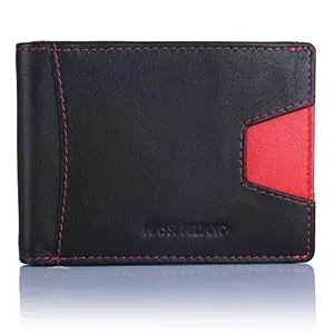 Massi Miliano Mens Genuine Leather Money Clip Wallet RFID Blocking Bifold Slim Purse with Credit Card Holder Slots (NIC01) (Black)