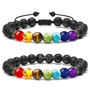 University Trendz 7 Chakra Healing Beads Bracelet Rope with Natural Rainbow Color Stone