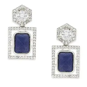 fabula Jewellery Deep Blue Drop Earring - Engraved Jaipur Stone & American Diamond - Indo Western - For Women & Girls Stylish Latest (B-ECK215_AFR1)