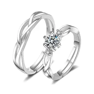 Vembley Premium Zircon Sterling Silver Plated Adjustable Couple Rings Set for Men and Women
