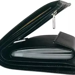 Fashion Link Leather Wallet for Mens with Box and 6 Compartment Card Holder Black