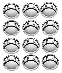 Generic Grahasthi Stainless Steel Partition Plate, Set of 12, 32X32X4 Cm, Steel Bhojan Thali