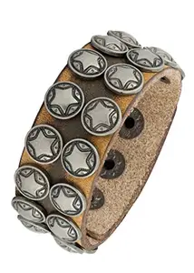 ZIVOM® Star Slim Biker Funky Handcrafted Brown Leather Wrist Band Bracelet
