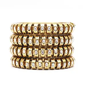 Honbon Kade Golden Colour Silver Stone Bangles Bracelet Trandy Style Kada Pack of 4pcs