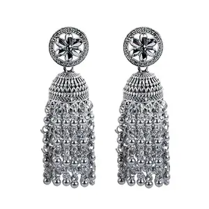 Efulgenz Floral Round Crystal Jhumka Jhumki Tassels Earrings Set