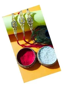 GIRLYZ ATTIRE Golden Stone Om Designer Rakhi | RakshaBandhan Rakhi | With Roli & Chawal (GIRLYZ-072) (Pack of (6)