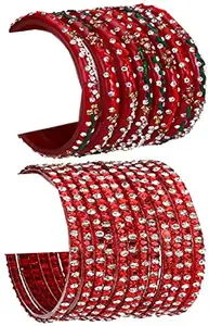 Colorful Glass Bangle/Kada Set Combo Ornamented With Colourful Chips & Beads_G1091 (AkBang2-AKL1.c_bang)