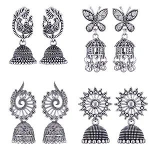 MEENAZ Earrings for women fashion jhumka oxidised Silver Earrings for women Combo chandbali pearl stylish Butterfly jhumkas traditional Jhumki Peacock Earrings For girls South Temple Ear Rings -M525