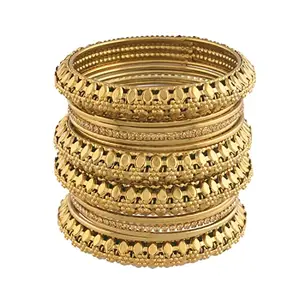 Amazon Brand - Anarva Traditional Antique Look Oxidised Gold Plated Bangle Set For Women/Girls (ADB156FL-b)