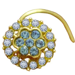 YUTHIKA JEWEL FLORAL MOTIF COLOURFUL Pretty NOSERING or NOSE PIN for Women Nose Jewelery (Turquoise)