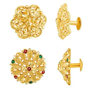 MEENAZ Earrings For Women girls Combo Set Pack Traditional Temple 1 One Gram Gold 18k Copper Brass Ruby Meenakari South Indian Screw Back Studs Tops Stud Fashion Stylish Hoop Bali Ear rings combo-M44