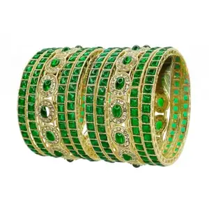 Gorgeous Green Emerald & Kundan Gold Plated Bangle Set for Women | Wedding, Party & Festive Indian Jewelry | Elegant Bridal Ethnic Bangles (2.6)