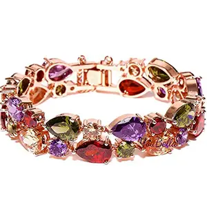 YouBella Jewellery Set Multi-Color AAA Swiss Zircon Rose Gold Crystal Necklace Pendant Ring Bracelet Bangle and Earrings Jewellery Combo for Girls and Women (Bracelet)