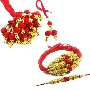Partunay 24 Velvet And Golden Beads Rakhi Set For Brother And Bhabhi Bhaiya Bhabhi Rakhi Set