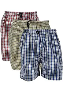 Men's Boxers Cotton Check Shorts for Men (Combo Pack 3)- Medium Multicolour