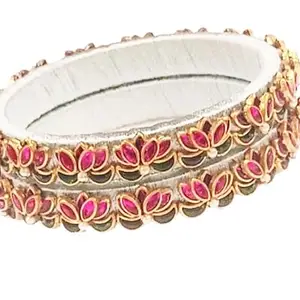 Geeven Stores Lotus Design Silk Thread Bangles In Kundan Style for Festive Occasions Women/Girls. (Size-2.6)