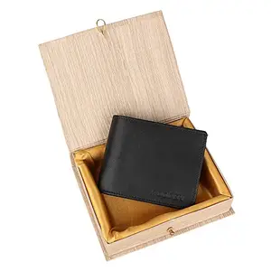Wooden Black Leather Men's Wallet