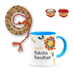 Manonita Rakhi Gift for Brother, bhaiya bhabhi, Gift Set (Rakshabandhan Mug, Roli,Chawal) BLUEMUG-5-BU