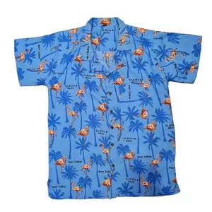 Flamingo Printed Vacation Beach Shirts for Men (Medium) Blue