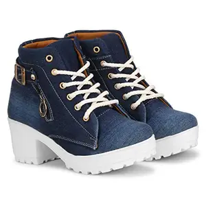 KRAFTER Women's Tan Buckle Boots – Stylish Faux Leather High Ankle Boots for Winter & Casual Wear – Comfortable & Durable – LS17-Jeans-37