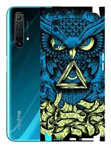 AtOdds - Realme X3 Super Zoom Mobile Back Skin Rear Screen Guard Protector Film Wrap with Camera Protector (Coverage - Back+Camera+Sides) (Blue Owl)