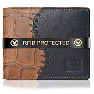 AL FASCINO Make in India Tan Black NDM Leather Men's Wallet|6 Card Slots|1 ID Card Slot|2 Hidden Compartments|2 Currency Slots| with Easy Access Card Container