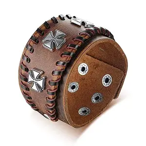 ZIVOM® 3D Cross Tan Brown Handcrafted Leather Wrist Band Strap Biker Bracelet