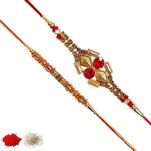 Rakhiya.com Designer Rakhi set of two, Multicolour rakhi, combo of two (set of 2), With Roli Chawal Packet 1103
