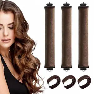 HETNIT Heatless Hair Curler, Flexible Curling Rod with Hook, Satin Rollers for All Hair Types, No Heat Curls to Sleep for Curl Rods, Heatless Curls for Blowout Hair, Brown