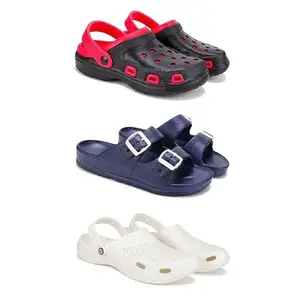 DRACKFOOT-Lightweight Classic Clogs || Sandals with Slider Adjustable Back Strap for Men-Combo(4)-3017-3116-3147-7 White
