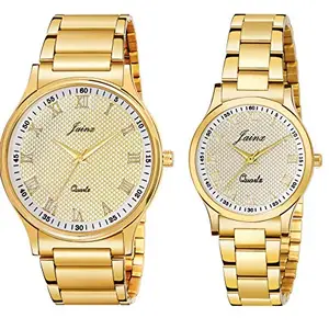jainx Golden Dial Premium Analog Watch for Couple - JC481