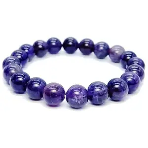 RRJEWELZ Natural Amethyst Round Shape Smooth Cut 10mm Beads 7.5 inch Stretchable Bracelet for Healing, Meditation, Prosperity, Good Luck | STBR_00317