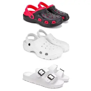 DRACKFOOT-Lightweight Classic Clogs || Sandals with Slider Adjustable Back Strap for Men-Combo(3)_S-3017-3122-3113-9 White