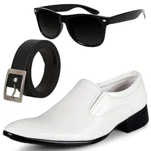 Vitoria Stylish & Trendy Men Formal Shoes with Free Belt & Unisex Black Wyfer Sunglasses Combo/7