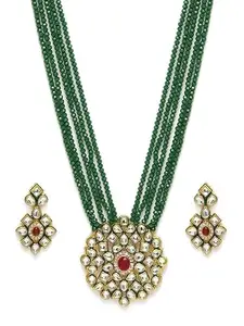 Green Crystal Long Necklace Set - Elegant Traditional Jewelry for Women, Ideal for Weddings and Festive Occasions