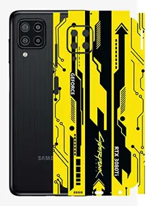 AtOdds - Samsung Galaxy F22 Mobile Back Skin Rear Screen Guard Protector Film Wrap with Camera Protector (Coverage - Back+Camera+Sides) (Yellow Cyberpunk)