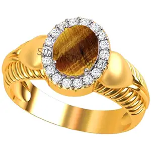Sidharth Gems 11.25 Ratti Natural Tiger Eye Silver Ring Original Certified Tiger’s Eye Ring Oval Cut Gemstone Astrological Gold Plated Ring