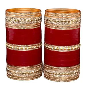 Lucky Jewellery Bridal Bangle Set Dhanteras/Diwali/Bhai Dooj Collection Wedding punjabi chuda Designer chura CZ Stone with Kundan Stone Maroon Color choora Set for Women (957-G1C1-JM1452-M-26)
