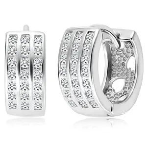 Peora Cubic Zirconia Studded 925 Sterling Silver Rhodium Plated Channel Tiny Hoops Bali Huggie Earrings Navratri Gift for Women Girls